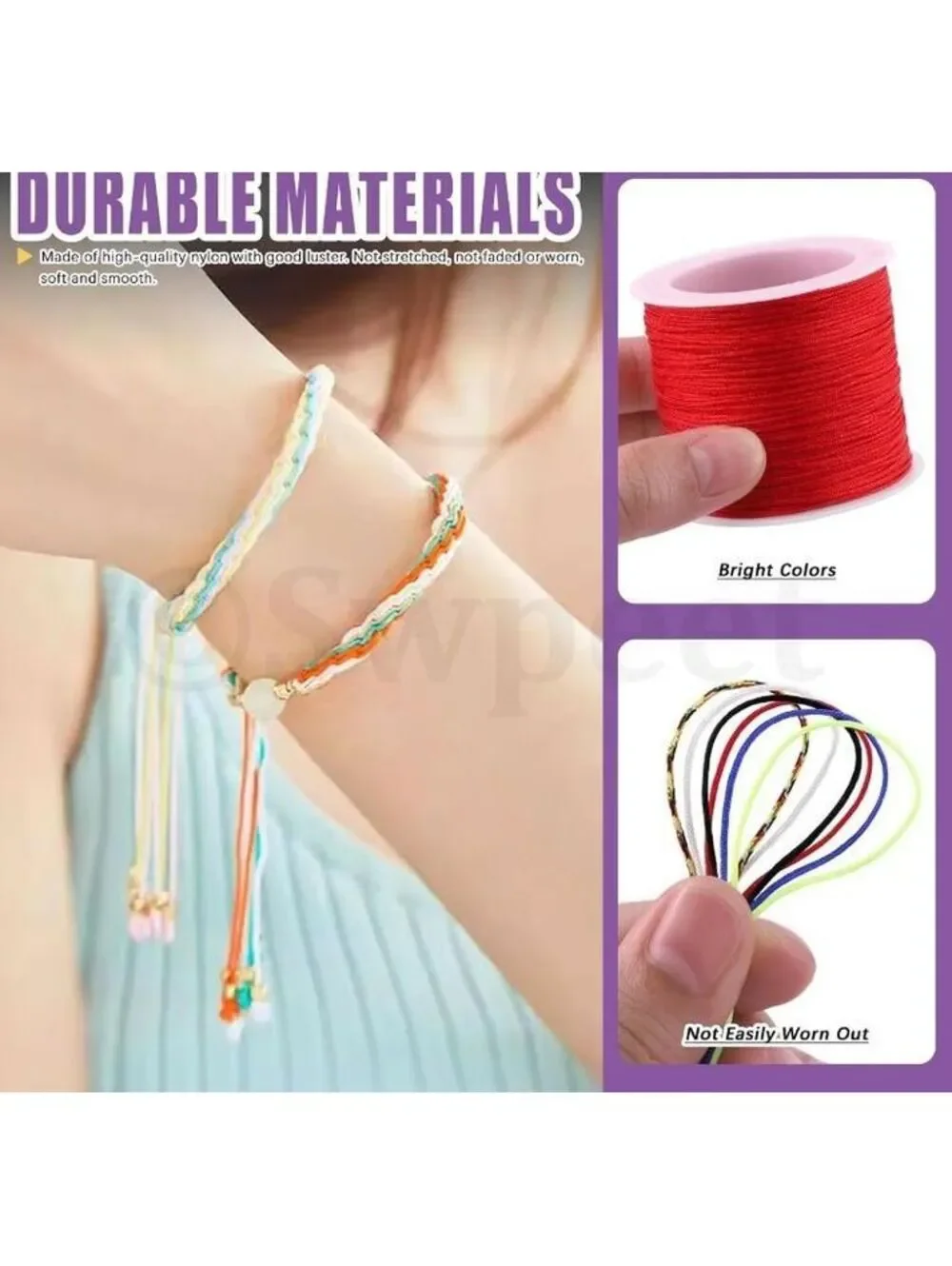 7Pcs Multicolor Nylon String Kit with Scissors for Braided Bracelets, NEW